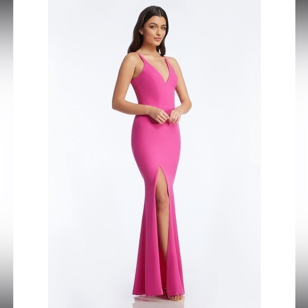 Dress The Population Iris Slit Crepe Sleeveless Gown Fuchsia Pink Size Small